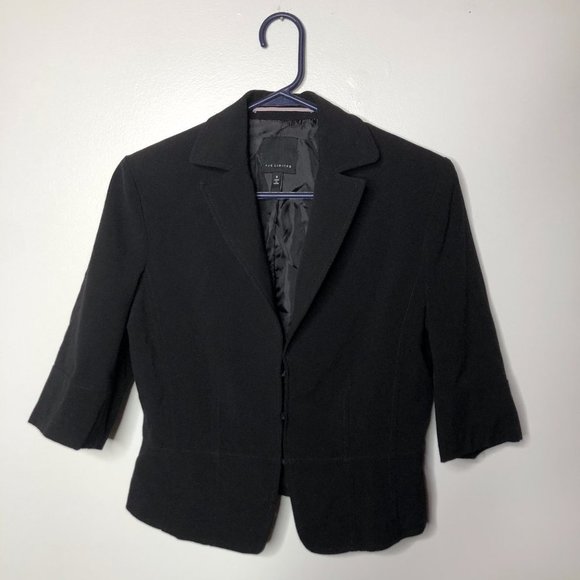 The Limited Jackets & Blazers - The Limited Womens Black Lapel Notch Neck 3/4 Sleeve Cropped Blazer Size 8